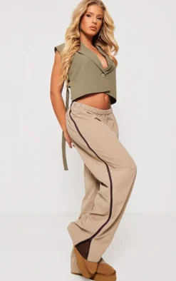 Khaki Tailored Button Oversized Vest