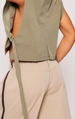 Khaki Tailored Button Oversized Vest