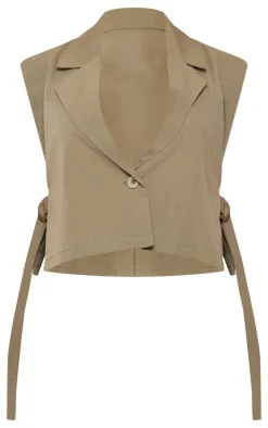 Khaki Tailored Button Oversized Vest