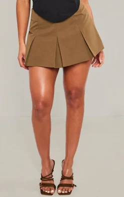 Khaki Tailored Woven Box Pleat Skater Skort