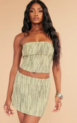Khaki Textured Boucle Tweed Bandeau Corset