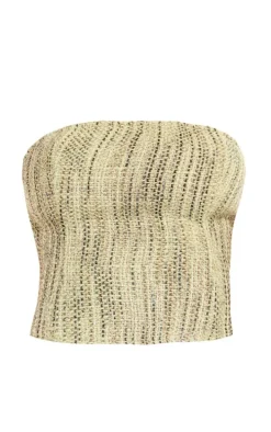 Khaki Textured Boucle Tweed Bandeau Corset