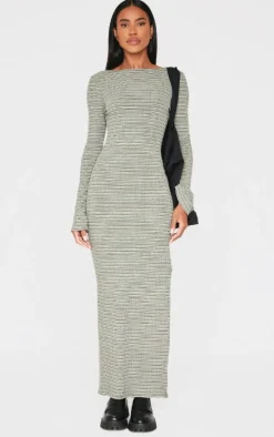 Khaki Textured Flared Sleeve Maxi Dress