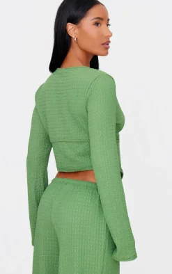 Khaki Textured Tie Front Vest