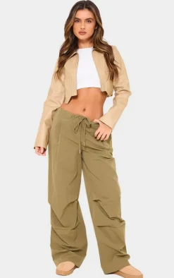 Khaki Thin Waistband Drawstring Detail Track Pants