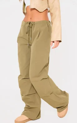 Khaki Thin Waistband Drawstring Detail Track Pants