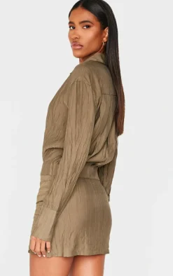 Khaki Tie Detail Shirt Dress
