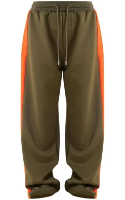 Khaki Tricot Side Stripe Wide Leg Track Pants