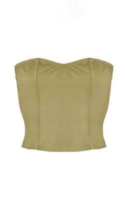 Khaki Twill Buckle Detail Bandeau Corset Top