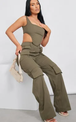 Khaki Twill Dip Hem Structured Cargo Corset