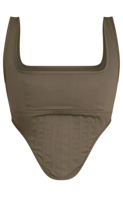 Khaki Twill Dip Hem Structured Cargo Corset