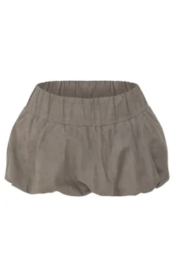 Khaki Twill Low Rise Puffball Mini Skirt