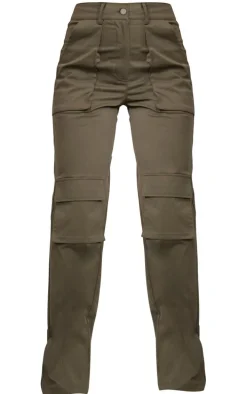 Khaki Twill Pocket Detail High Waist Cargo Pants