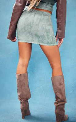 Khaki Vintage Wash Twill Fold Over Waistband Mini Skirt