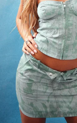 Khaki Vintage Wash Twill Fold Over Waistband Mini Skirt