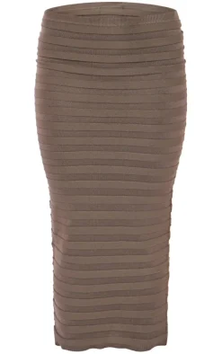 Khaki Wide Rib Knit Maxi Skirt