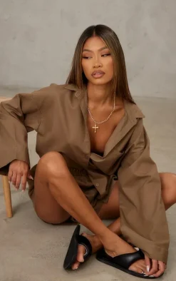 Khaki Woven Balloon Sleeve Oversized Shirt