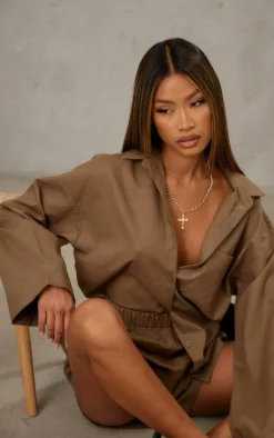 Khaki Woven Balloon Sleeve Oversized Shirt