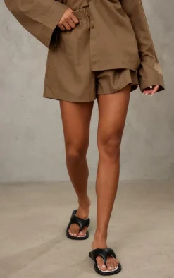 Khaki Woven Elastic Waist Floaty Shorts