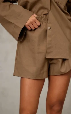 Khaki Woven Elastic Waist Floaty Shorts