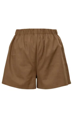 Khaki Woven Elastic Waist Floaty Shorts
