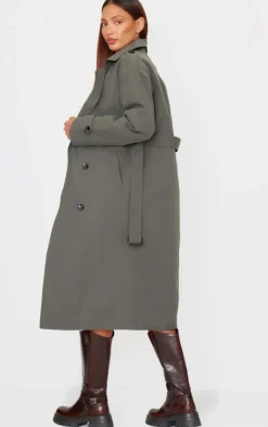 Khaki Woven Quilted Lining Trench Coat