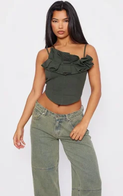 Khaki Woven Ruffle Bust Corset