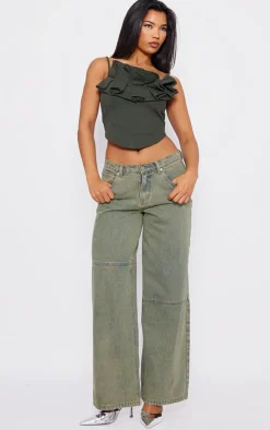 Khaki Woven Ruffle Bust Corset