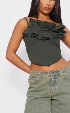 Khaki Woven Ruffle Bust Corset