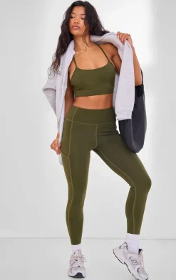 Khaki Y Back Sculpt Sports Bra