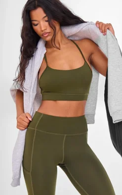 Khaki Y Back Sculpt Sports Bra