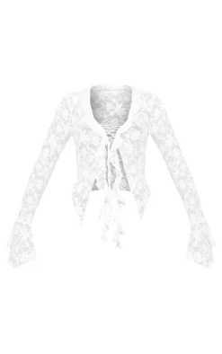 Lace Tie Front Ruffle Blouse