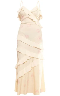 Lemon Chiffon Floral Frill Maxi Dress