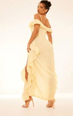 Lemon Cold Shoulder Ruffle Detail Maxi Dress