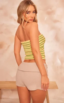 Lemon Contrast Twist Knit Cut Out Bandeau Top