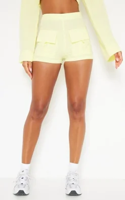 Lemon Cotton Pocket Front Detail Tailored Shorts