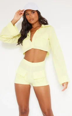 Lemon Cotton Pocket Front Detail Tailored Shorts