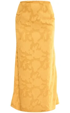 Lemon Distressed Floral Woven Maxi Skirt