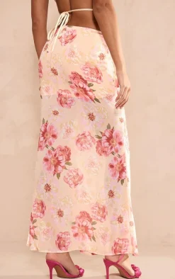 Lemon Floral Printed Ruffle Detail Maxi Skirt