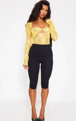 Lemon Lace Bandeau Detail Long Sleeve Bodysuit