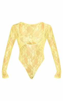 Lemon Lace Bandeau Detail Long Sleeve Bodysuit