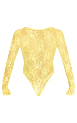 Lemon Lace Bandeau Detail Long Sleeve Bodysuit
