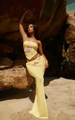 Lemon Mesh Asymmetric Midi Beach Skirt