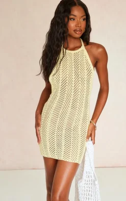 Lemon Open Back Crochet Mini Dress