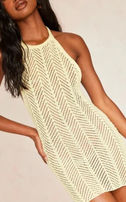 Lemon Open Back Crochet Mini Dress
