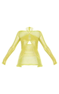Lemon Open Knit Open Front Top & Sleeves