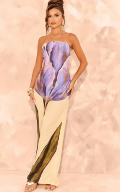 Lemon Oversized Chiffon Floral Print Bandeau Maxi Dress