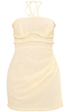 Lemon Raw Edge Ruched Bodycon Dress