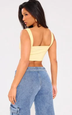 Lemon Stretch Woven Boned Lace Up Crop Top