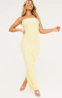 Lemon Textured Bandeau Split Front Midaxi Dress